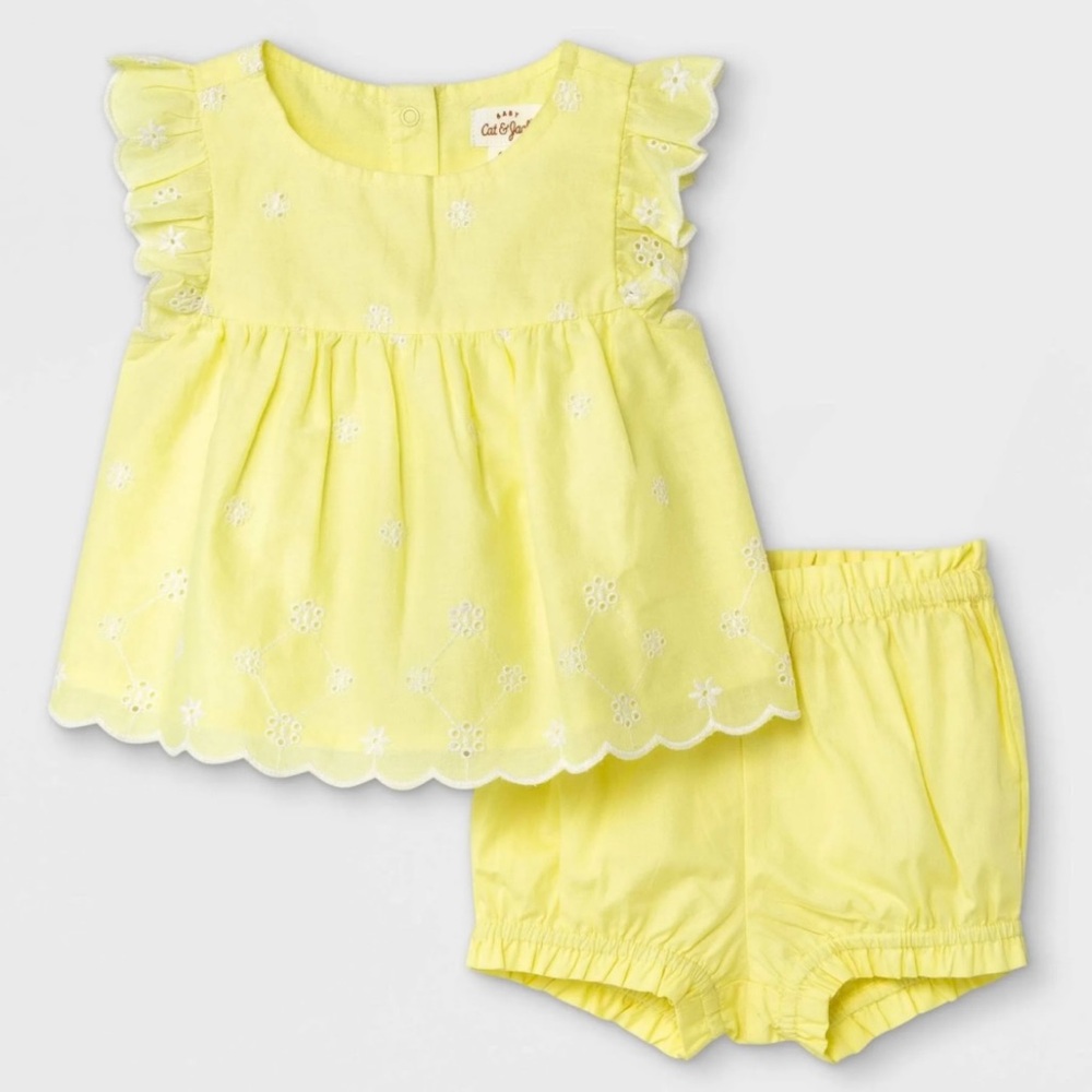 Cat & Jack Eyelet Top and Bloomer Set Yellow White Size 18 Months